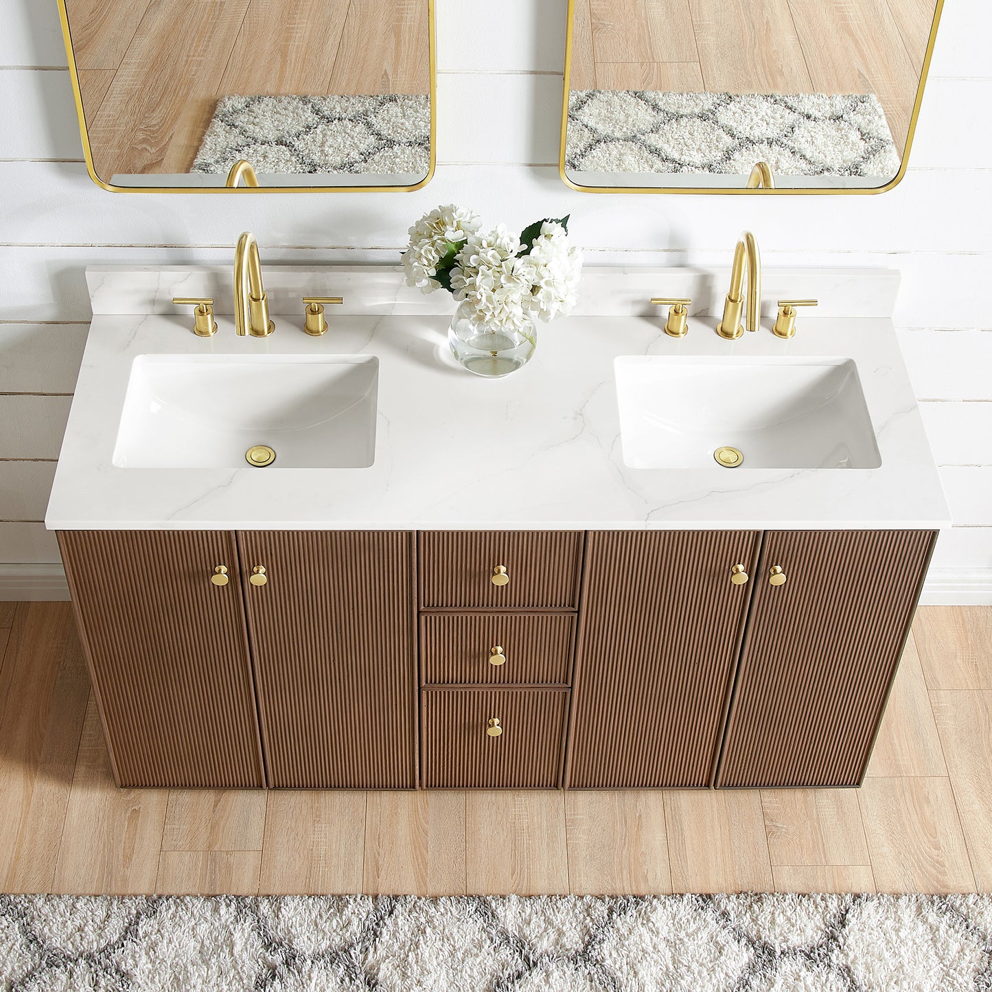 Oza 60M" Free-standing Double Bath Vanity in Aged Dark Brown Oak