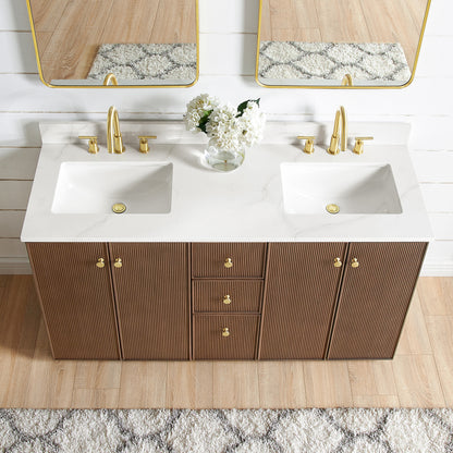 Oza 60M" Free-standing Double Bath Vanity in Aged Dark Brown Oak