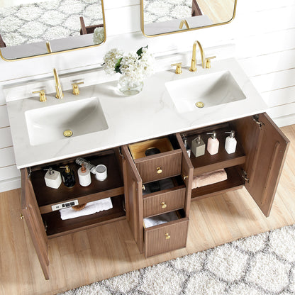 Oza 60M" Free-standing Double Bath Vanity in Aged Dark Brown Oak