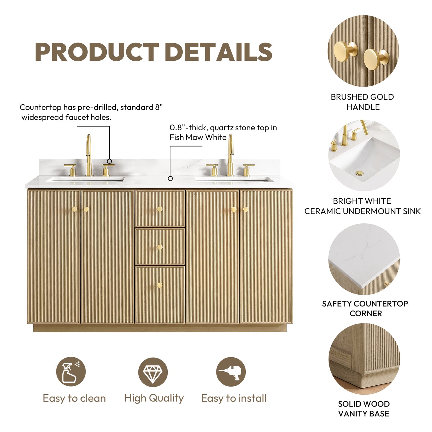 Oza 60M" Free-standing Double Bath Vanity in Aged Natural Oak