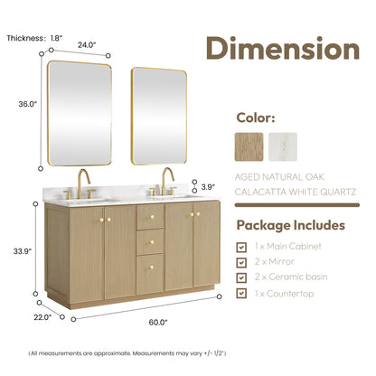 Oza 60M" Free-standing Double Bath Vanity in Aged Natural Oak