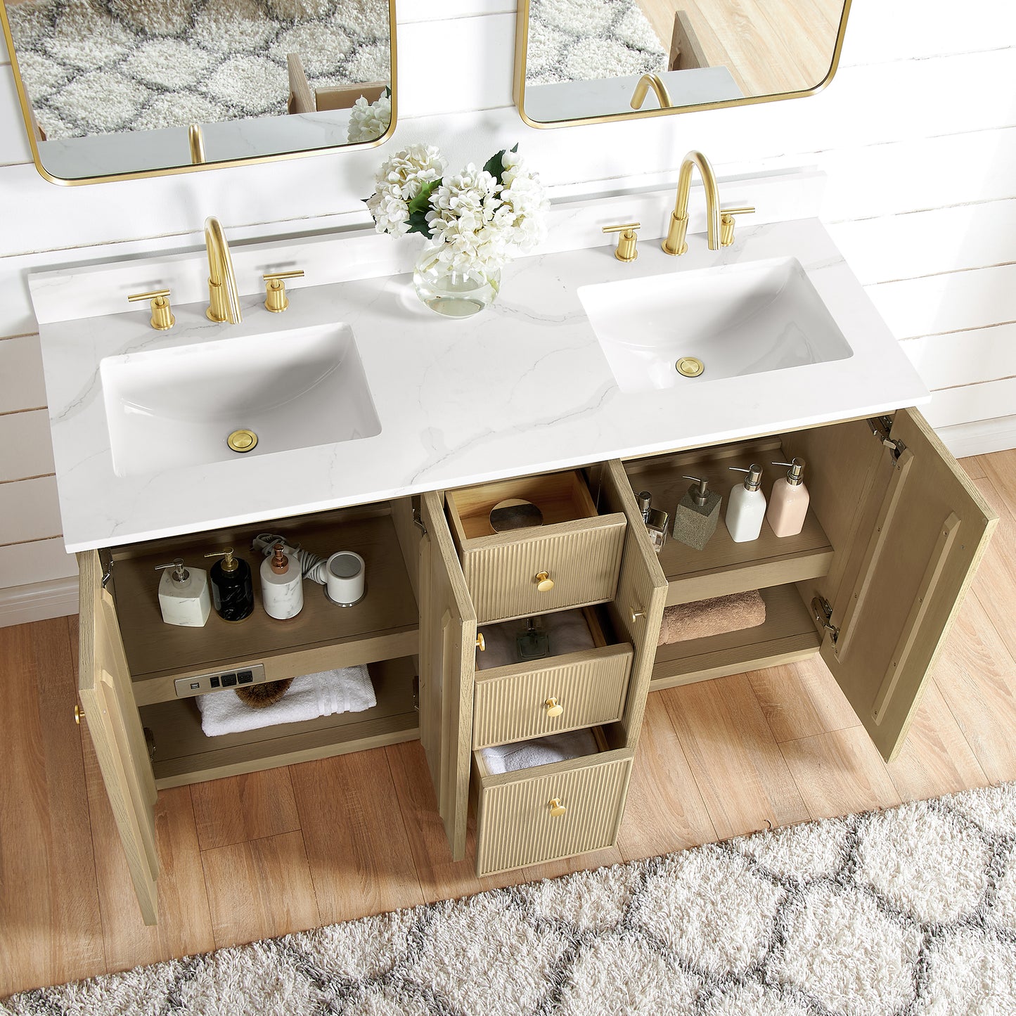 Oza 60M" Free-standing Double Bath Vanity in Aged Natural Oak