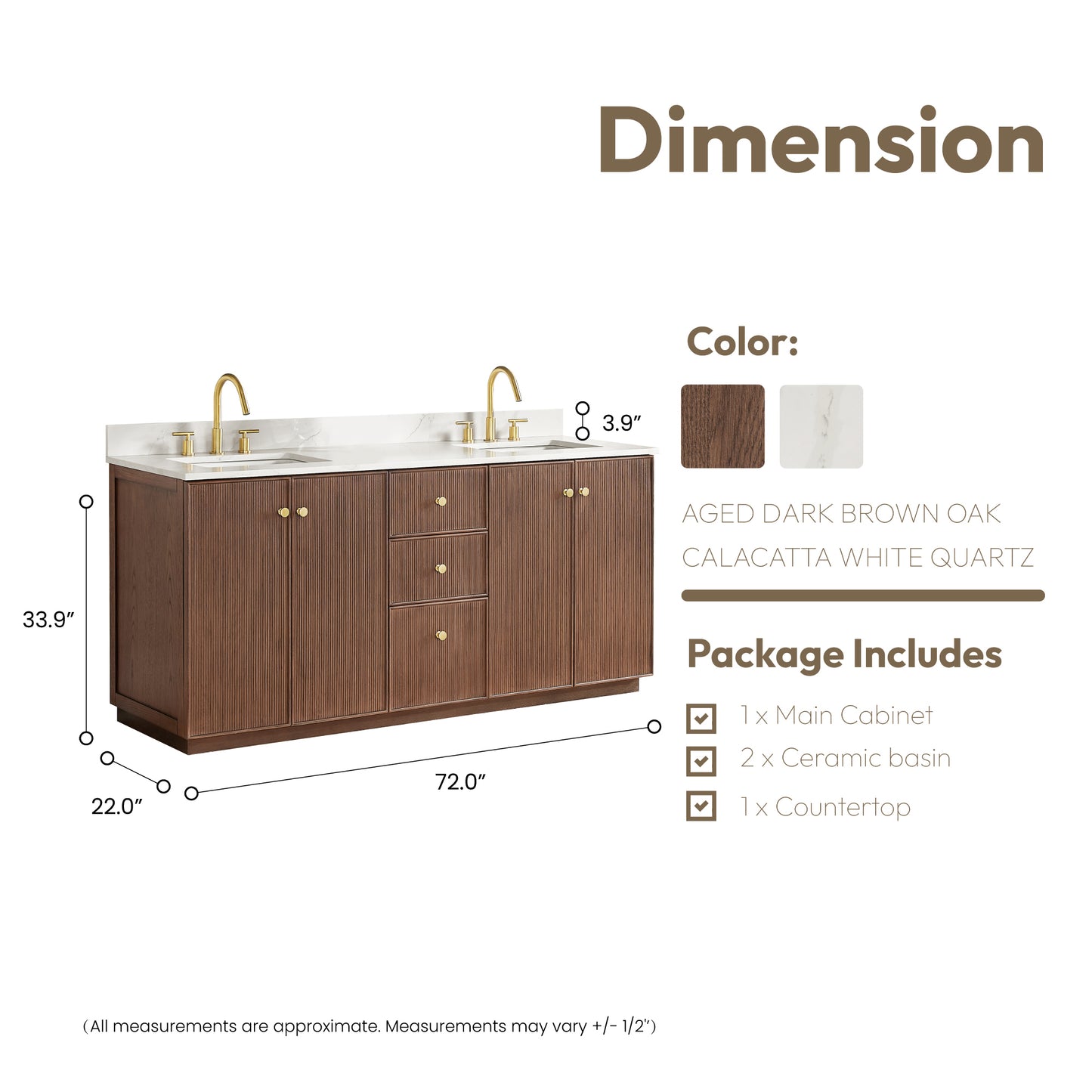 Oza 72" Free-standing Double Bath Vanity in Aged Dark Brown Oak