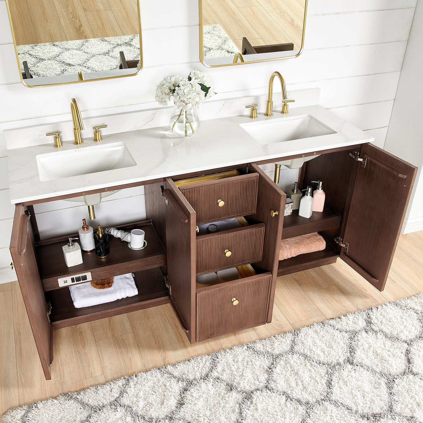 Oza 72" Free-standing Double Bath Vanity in Aged Dark Brown Oak