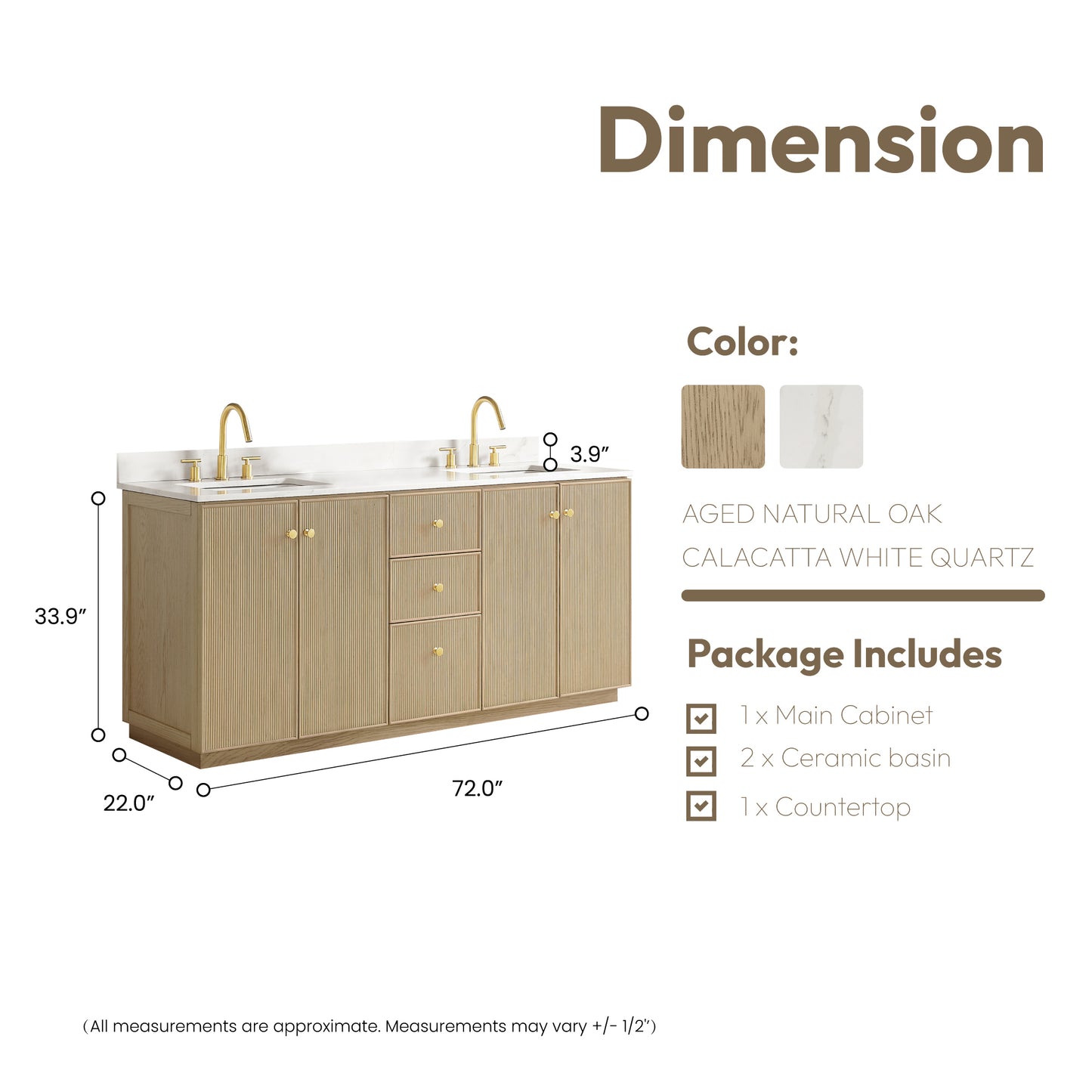 Oza 72" Free-standing Double Bath Vanity in Aged Natural Oak