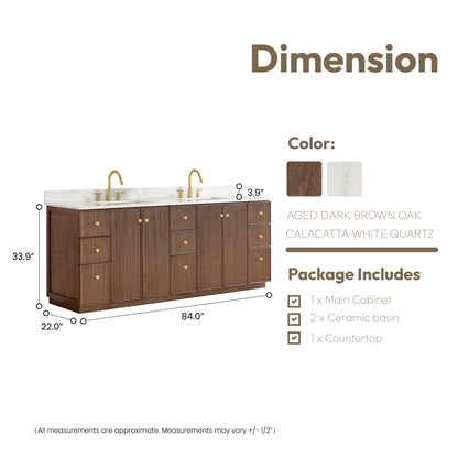 Oza 84" Free-standing Double Bath Vanity in Aged Dark Brown Oak