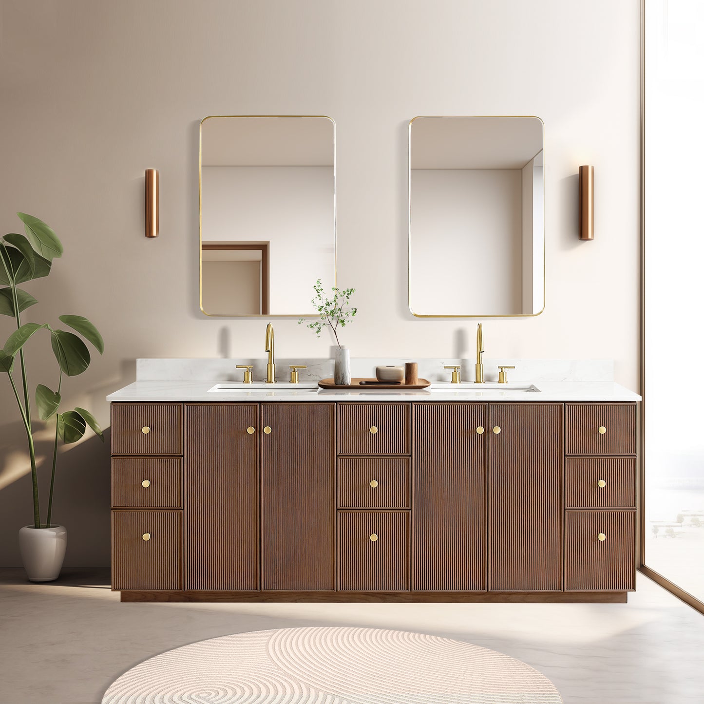 Oza 84" Free-standing Double Bath Vanity in Aged Dark Brown Oak