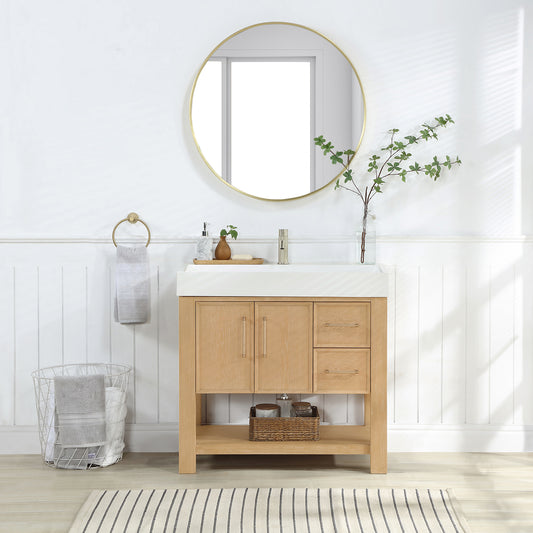Vera 36" Free-standing Single Bath Vanity in Washed Ash Grey with White Integrated Stone Sink Top