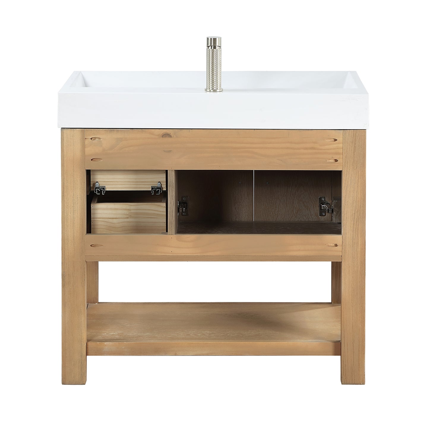 Vera 36" Free-standing Single Bath Vanity in Washed Ash Grey with White Integrated Stone Sink Top