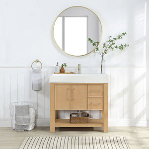 Open image in slideshow, Vera 36&quot; Free-standing Single Bath Vanity in Washed Ash Grey with White Integrated Stone Sink Top

