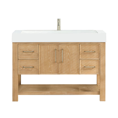 Vera 48" Free-standing Single Bath Vanity in Washed Ash Grey with White Integrated Stone Sink Top
