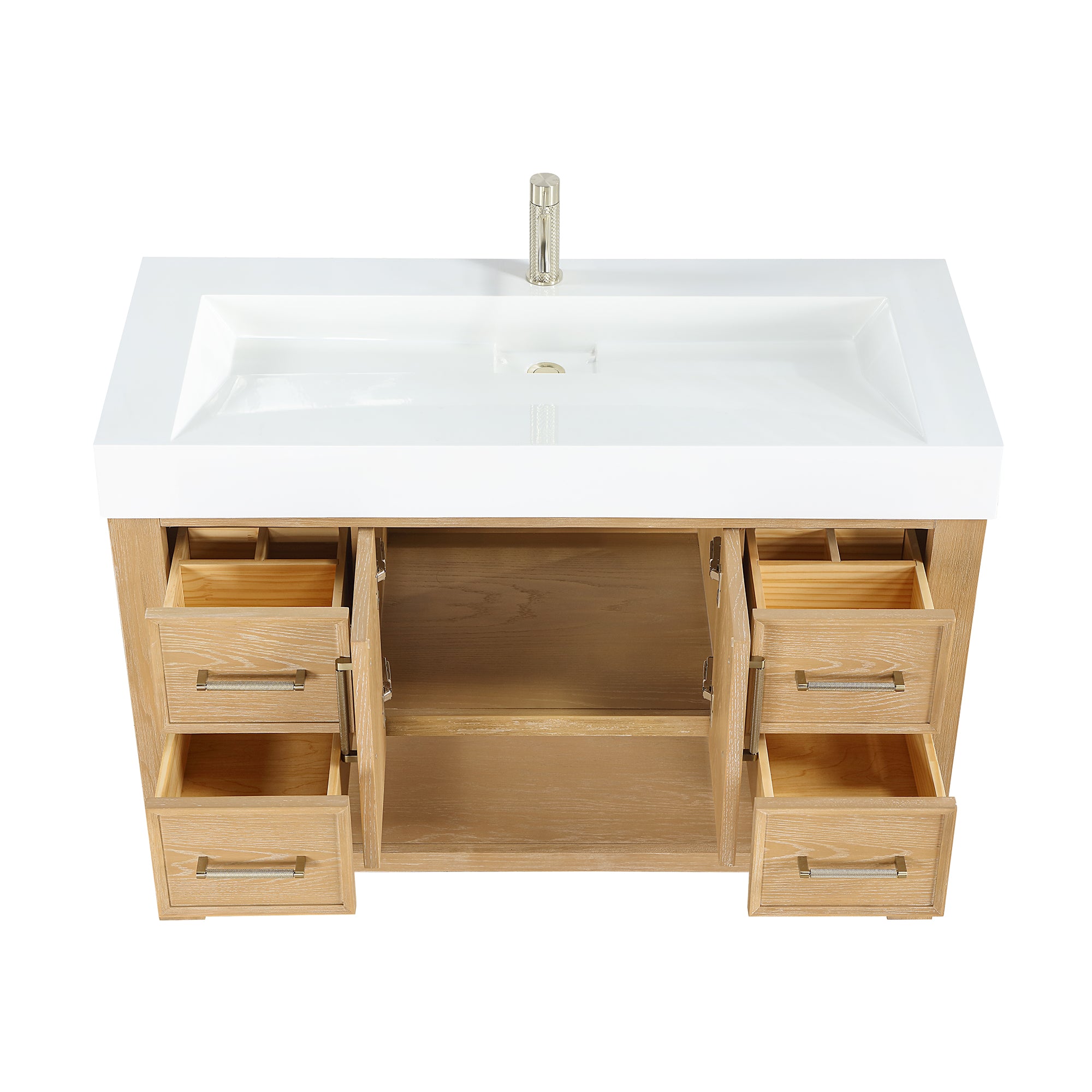 Vera 48" Free-standing Single Bath Vanity in Washed Ash Grey with White Integrated Stone Sink Top