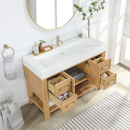 Vera 48" Free-standing Single Bath Vanity in Washed Ash Grey with White Integrated Stone Sink Top