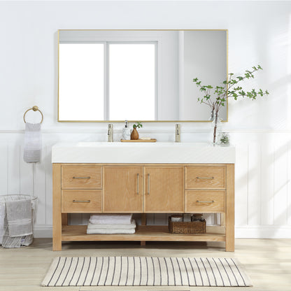 Vera 60" Free-standing Single Bath Vanity in Washed Ash Grey with White Integrated Stone Sink Top