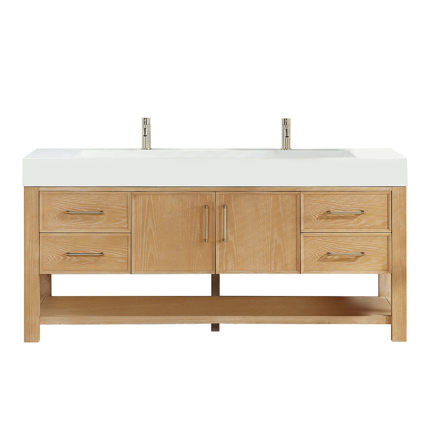 Vera 72" Free-standing Single Bath Vanity in Washed Ash Grey with White Integrated Stone Sink Top