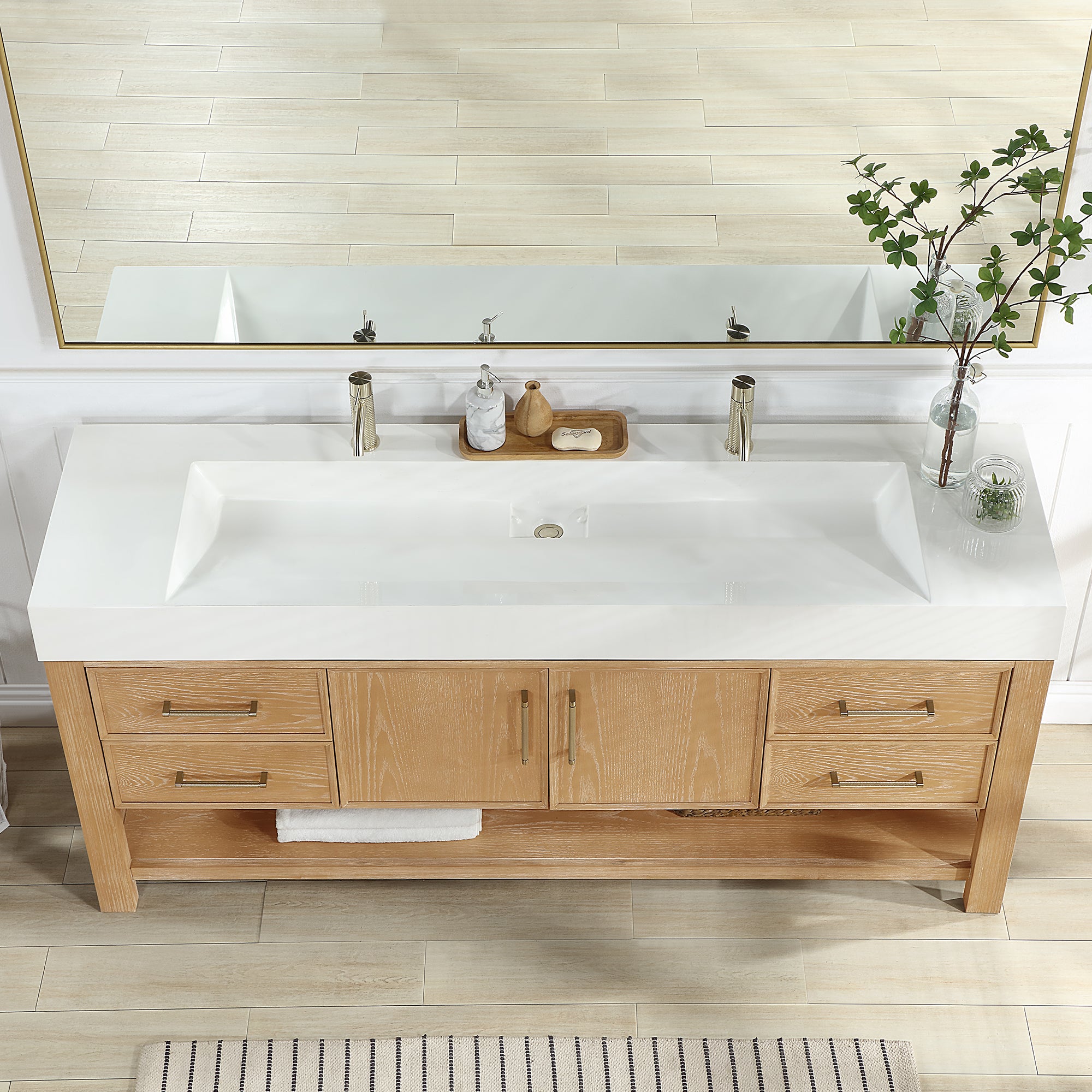 Vera 72" Free-standing Single Bath Vanity in Washed Ash Grey with White Integrated Stone Sink Top