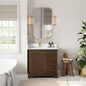 Tokyo 36" Freestanding Single Bath Vanity in Aged Dark Brown Oak with Silk White Quartz Stone Top