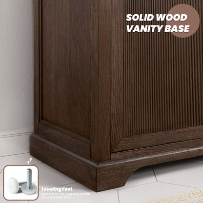 Tokyo 36" Freestanding Single Bath Vanity in Aged Dark Brown Oak with Silk White Quartz Stone Top