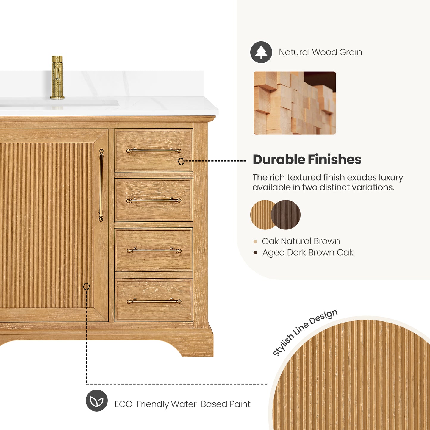 Tokyo 36" Single Bath Vanity in Oak Natural Brown