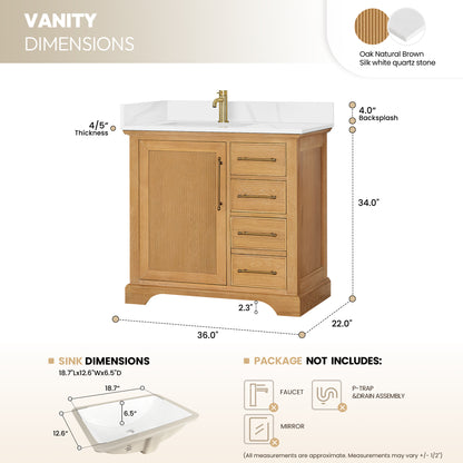 Tokyo 36" Single Bath Vanity in Oak Natural Brown