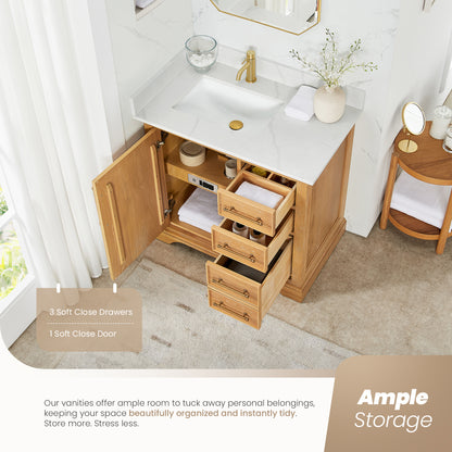 Tokyo 36" Single Bath Vanity in Oak Natural Brown