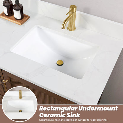 Tokyo 48" Freestanding Single Bath Vanity in Aged Dark Brown Oak with Silk White Quartz Stone Top