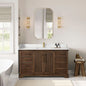 Tokyo 60" Freestanding Single Bath Vanity in Aged Dark Brown Oak with Silk White Quartz Stone Top