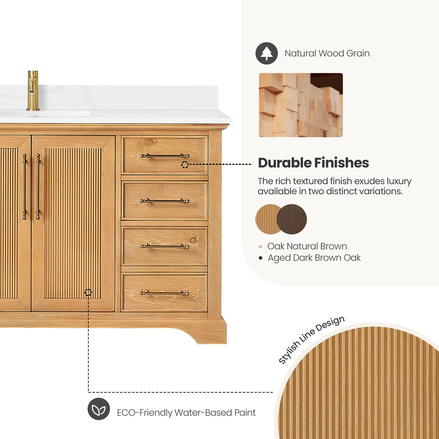 Tokyo 60" Single Bath Vanity in Oak Natural Brown