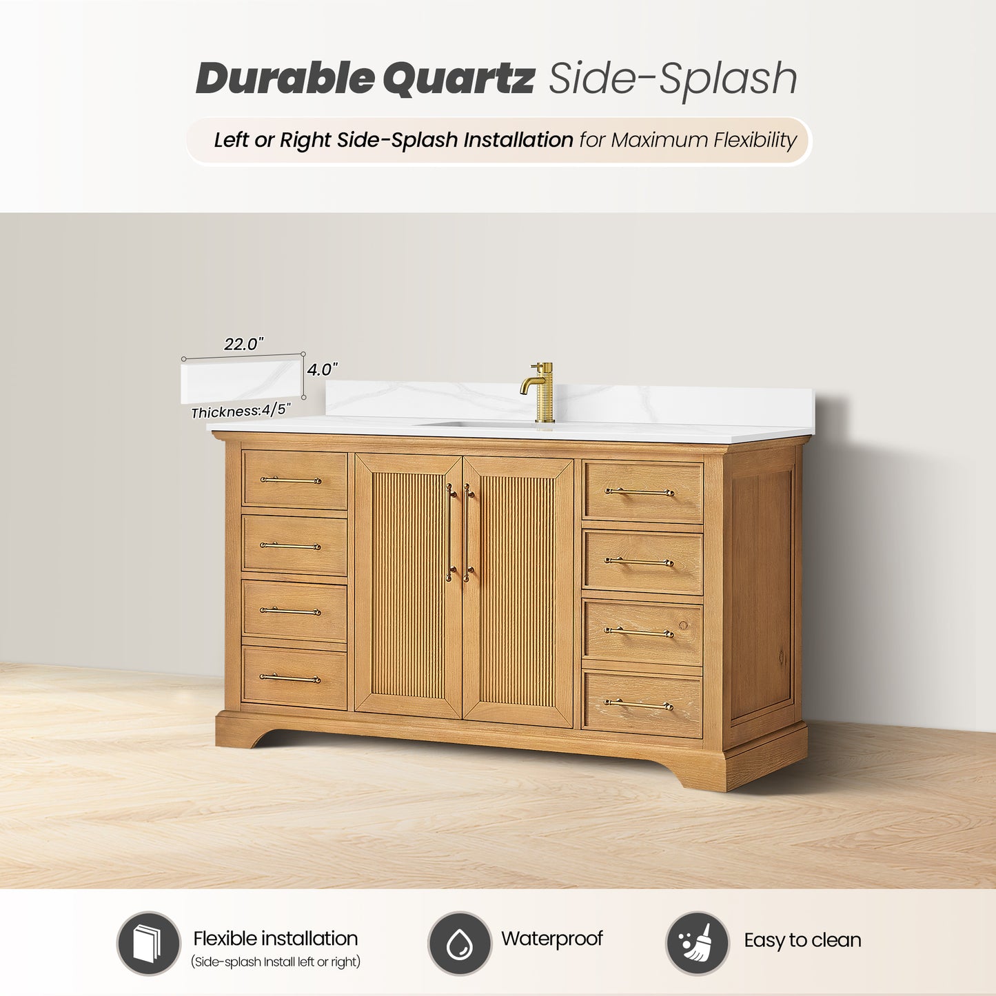Tokyo 60" Single Bath Vanity in Oak Natural Brown
