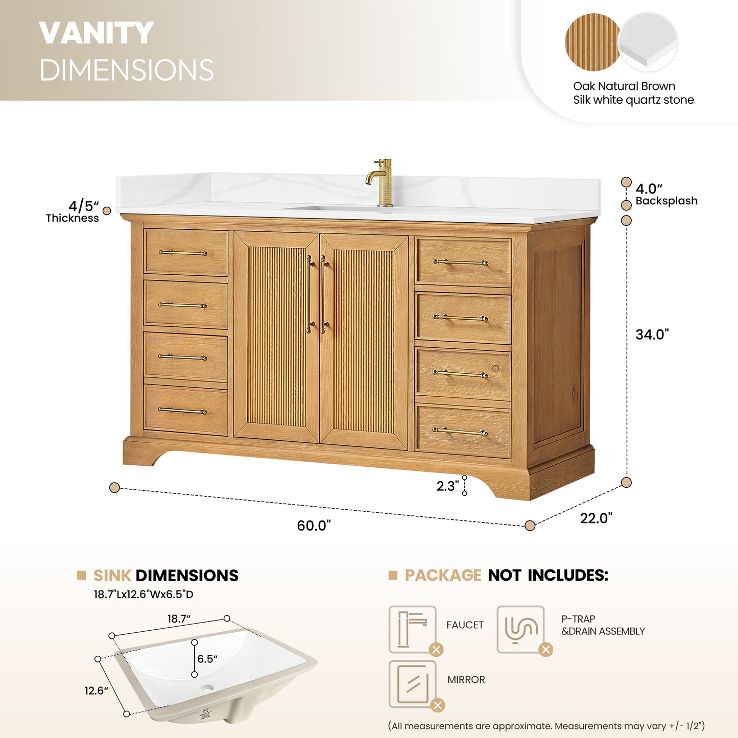 Tokyo 60" Single Bath Vanity in Oak Natural Brown