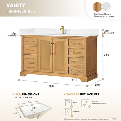 Tokyo 60" Single Bath Vanity in Oak Natural Brown