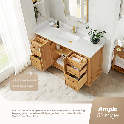 Tokyo 60" Single Bath Vanity in Oak Natural Brown
