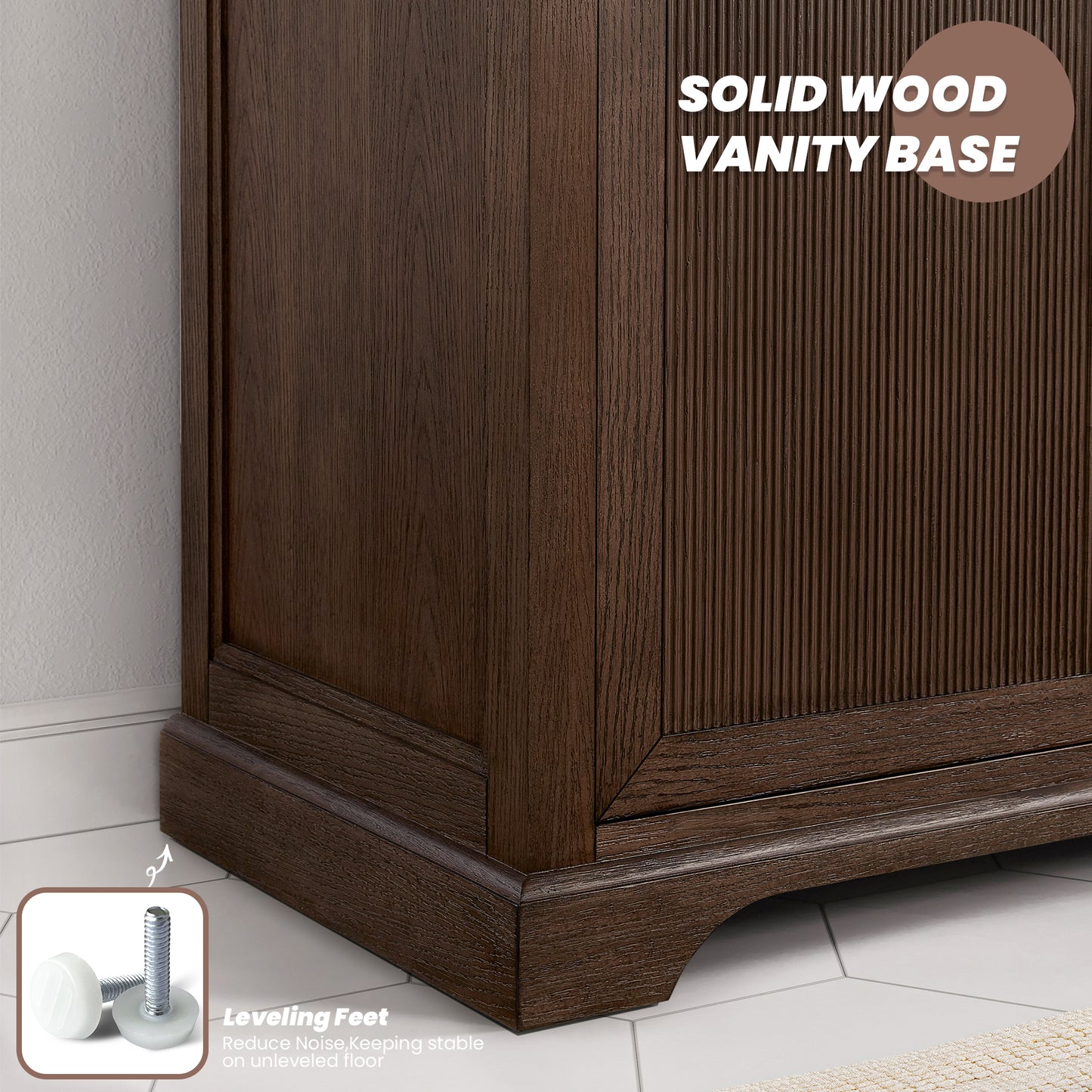 Tokyo 60M" Freestanding Double Bath Vanity in Aged Dark Brown Oak with Silk White Quartz Stone Top
