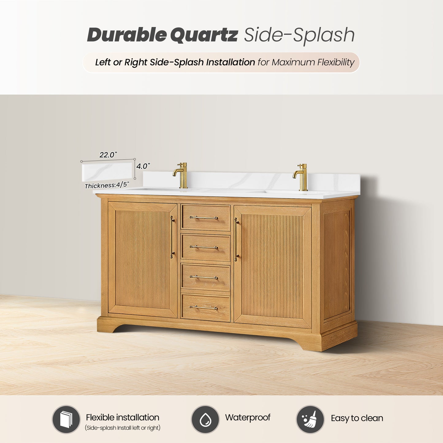 Tokyo 60" Double Bath Vanity in Oak Natural Brown