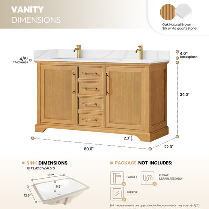 Tokyo 60" Double Bath Vanity in Oak Natural Brown