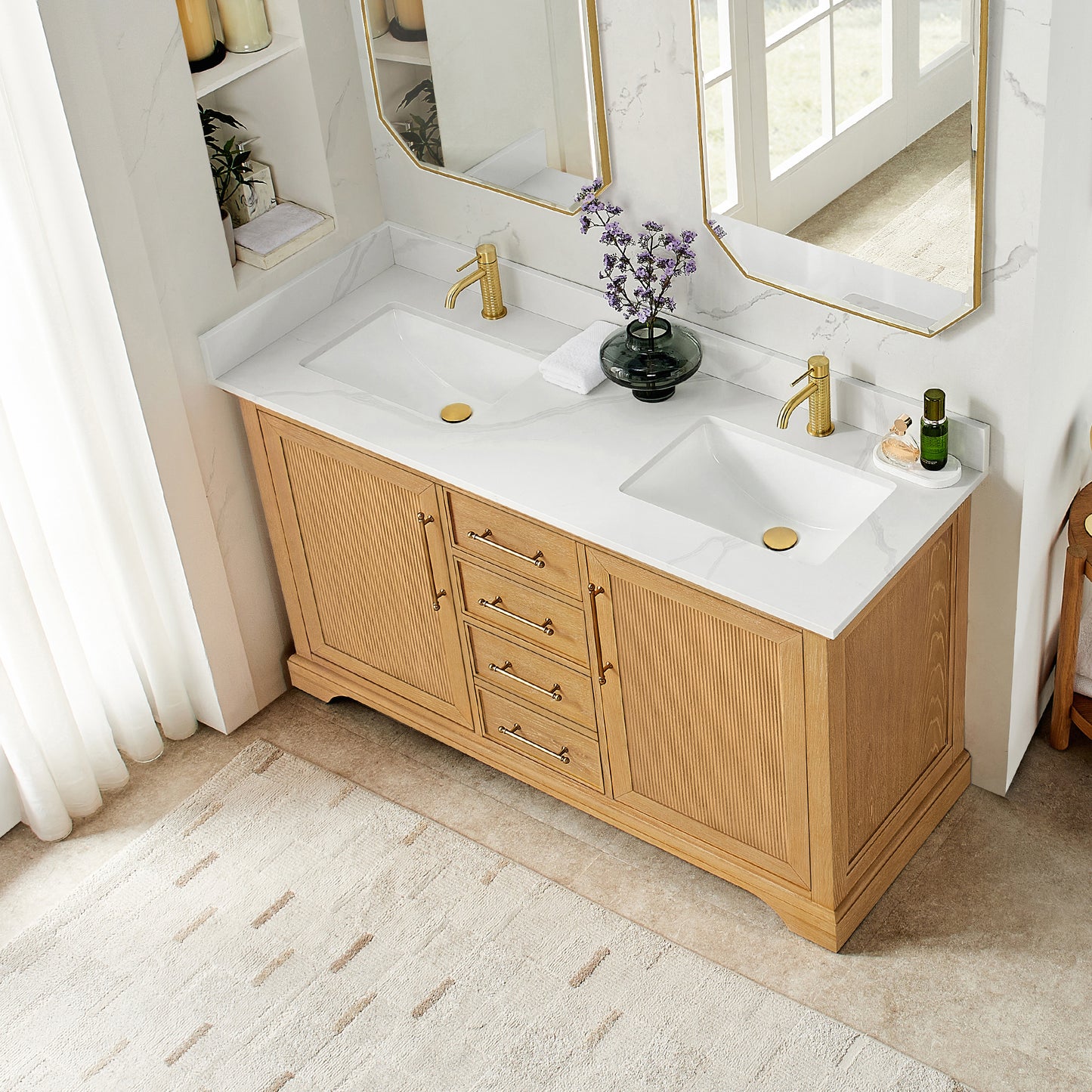 Tokyo 60" Double Bath Vanity in Oak Natural Brown