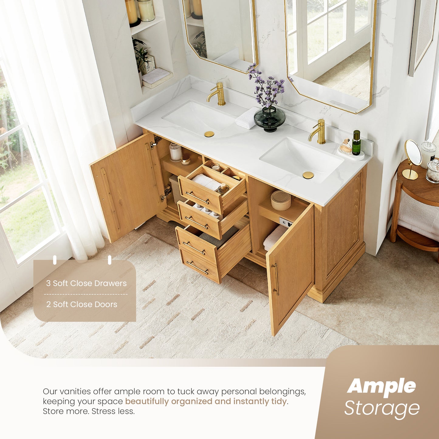 Tokyo 60" Double Bath Vanity in Oak Natural Brown