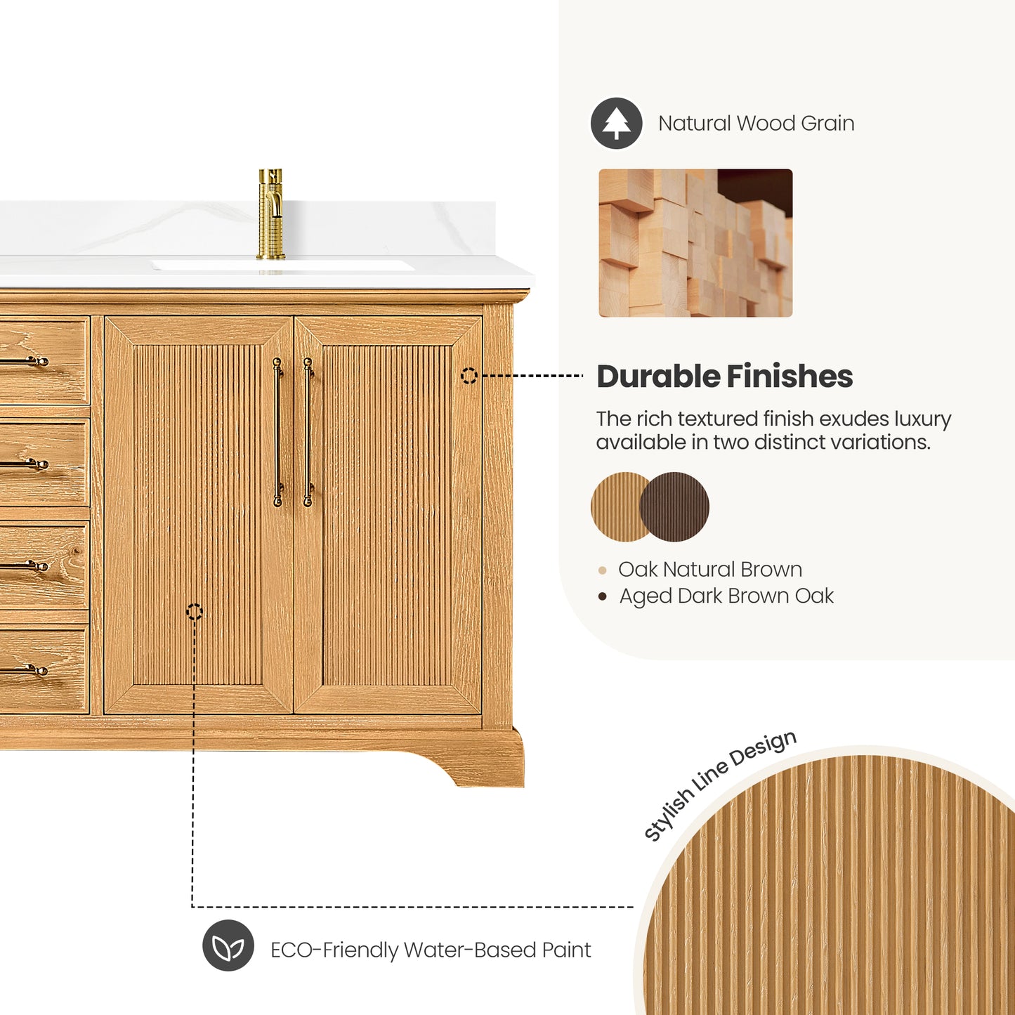 Tokyo 72"Double Bath Vanity in Oak Natural Brown