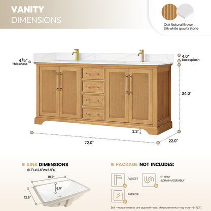 Tokyo 72"Double Bath Vanity in Oak Natural Brown