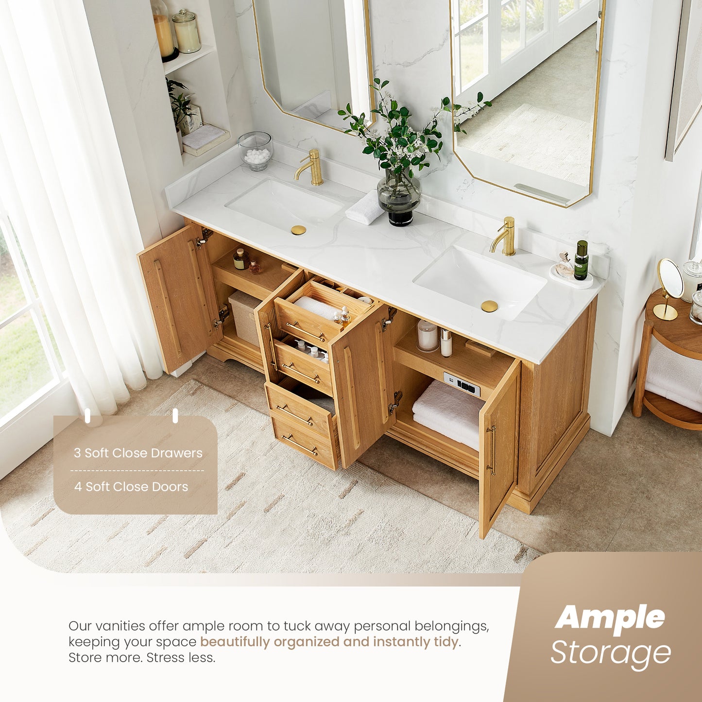 Tokyo 72"Double Bath Vanity in Oak Natural Brown