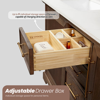 Tokyo 84" Freestanding Double Bath Vanity in Aged Dark Brown Oak with Silk White Quartz Stone Top