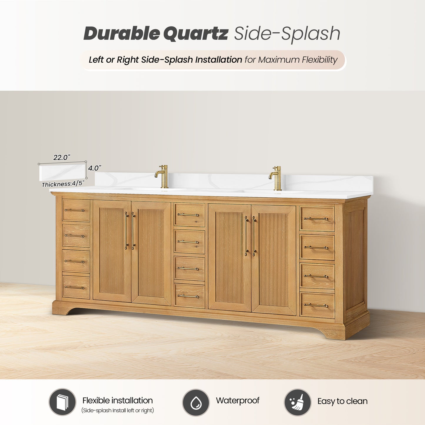 Tokyo 84" Double Bath Vanity in Oak Natural Brown