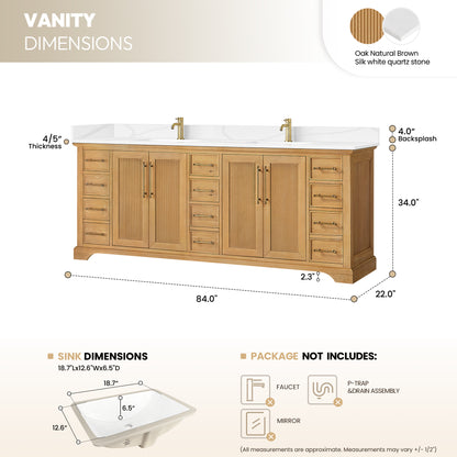 Tokyo 84" Double Bath Vanity in Oak Natural Brown