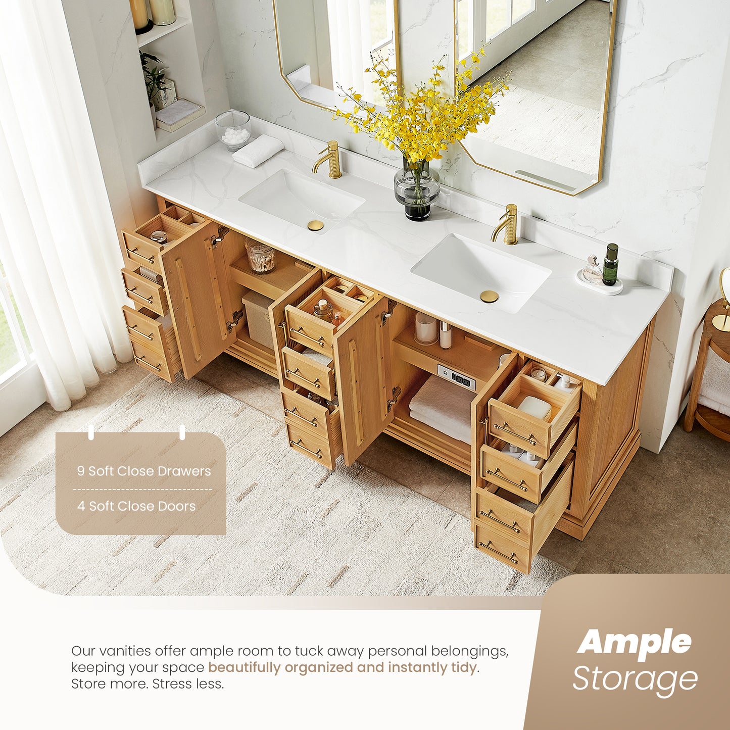Tokyo 84" Double Bath Vanity in Oak Natural Brown