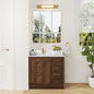 Jakarta 36" Freestanding Single Bath Vanity in Aged Dark Brown Oak with Silk White Quartz Stone Top