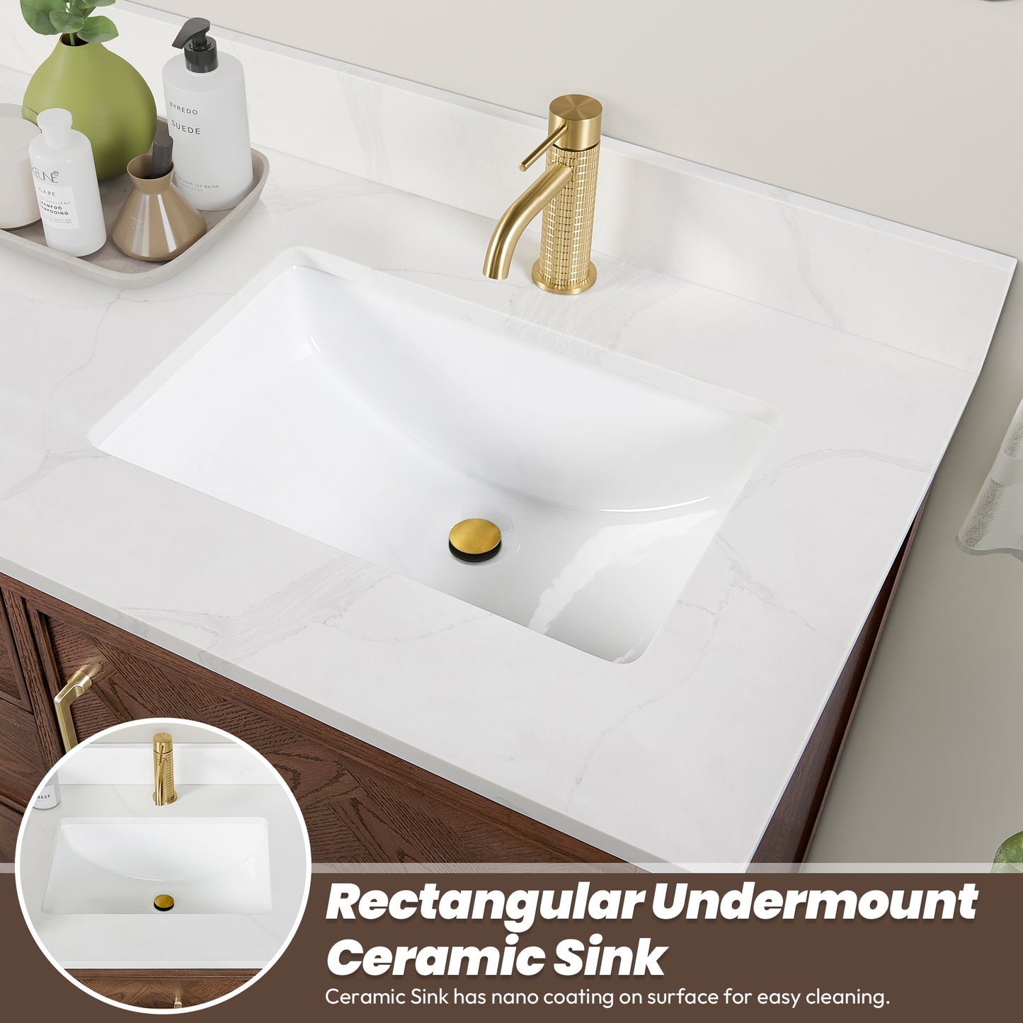 Jakarta 36" Freestanding Single Bath Vanity in Aged Dark Brown Oak with Silk White Quartz Stone Top