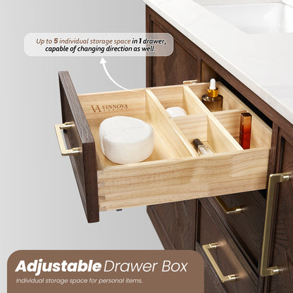Jakarta 36" Freestanding Single Bath Vanity in Aged Dark Brown Oak with Silk White Quartz Stone Top