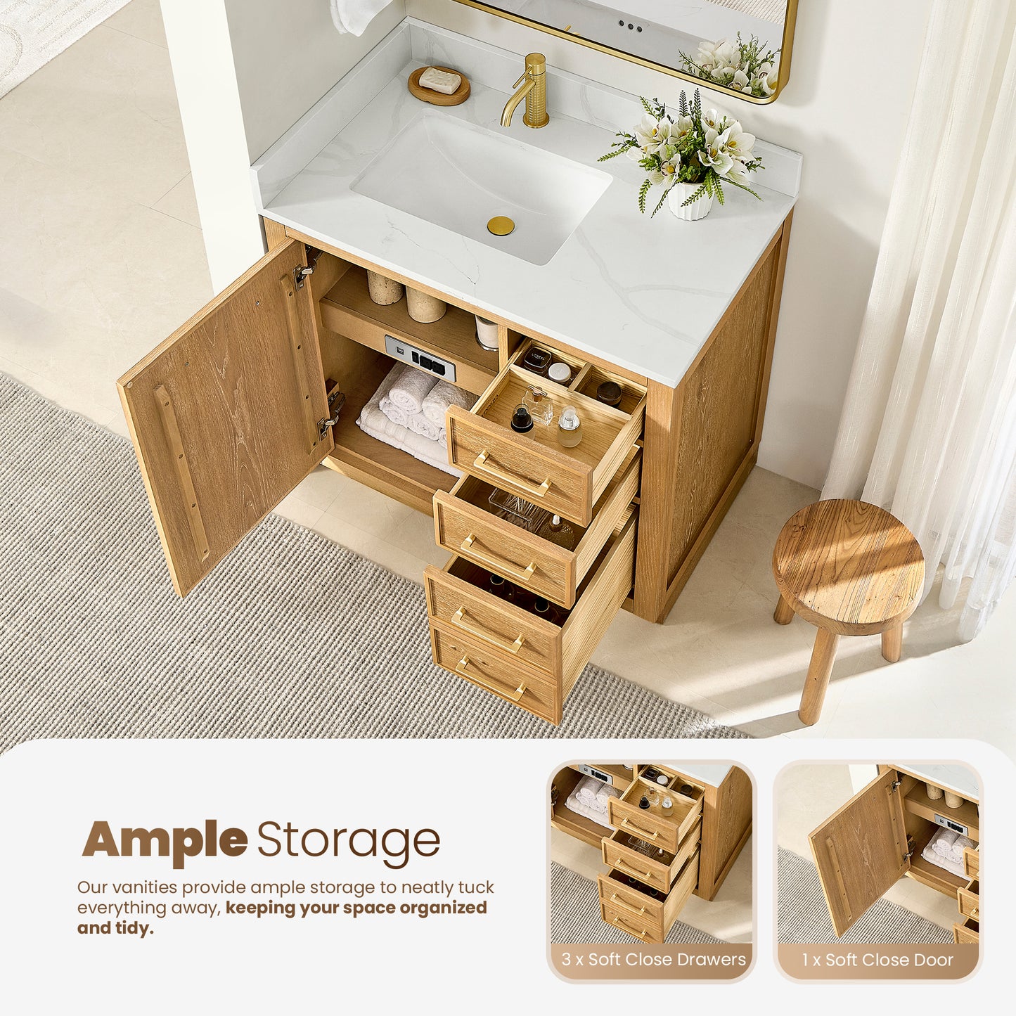 Jakarta 36" Freestanding Single Bath Vanity in Oak Natural Brown