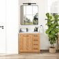 Jakarta 36" Freestanding Single Bath Vanity in Oak Weathering Light Brown with Silk White Quartz Stone Top