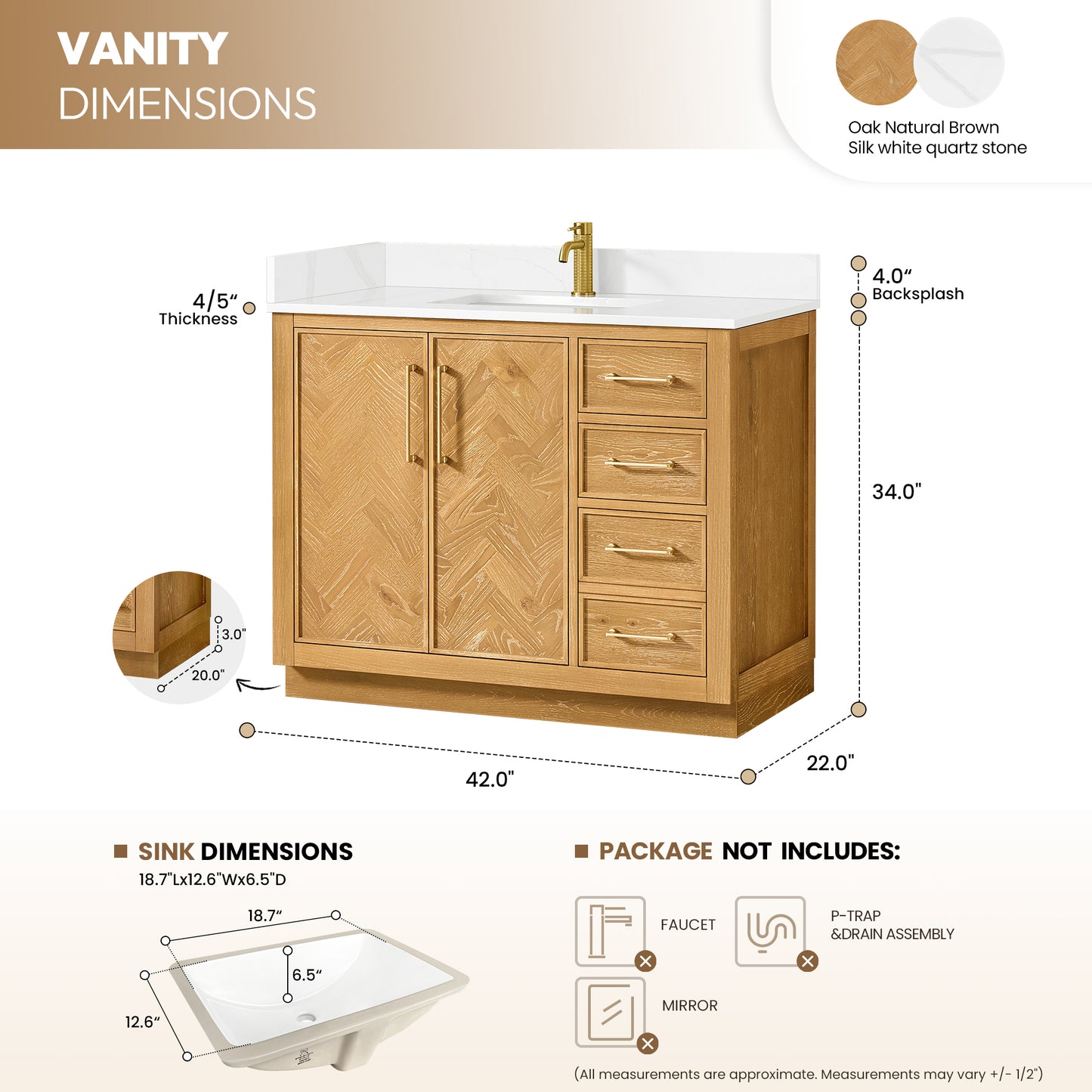 Jakarta 42" Freestanding Single Bath Vanity in Oak Natural Brown